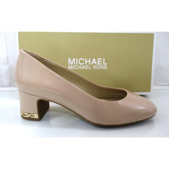 Michael Kors June Flex Mid Pump Block Heel Light Blush Patent Leather Size 7 - Picture 1 of 7